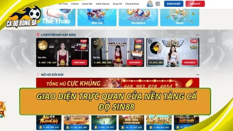 Giao diện trực quan của nền tảng cá độ SIN88